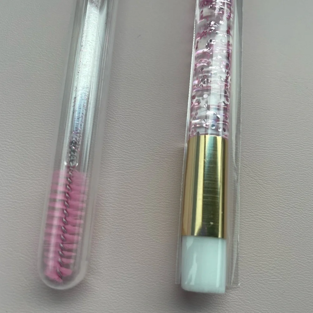 Eyelash Extension Aftercare Kit pink glitter gold keychain Lash Shampoo Brush